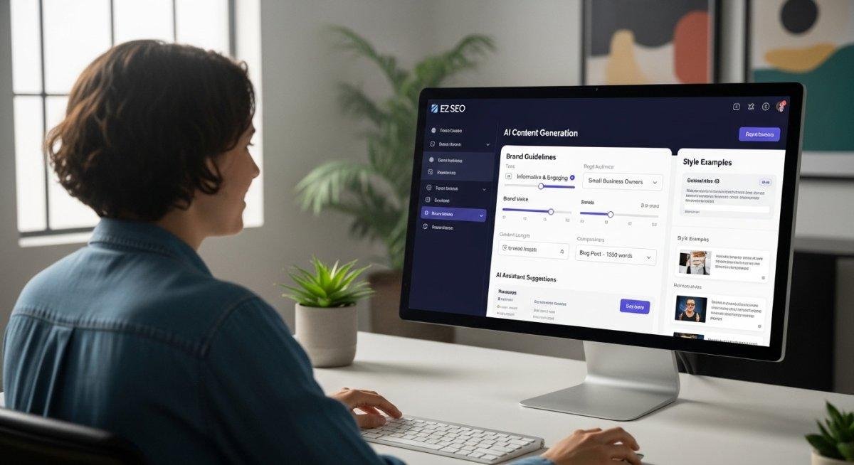 Giao diện EZ SEO hiển thị quy trình đào tạo AI viết bài SEO chuyên nghiệp.