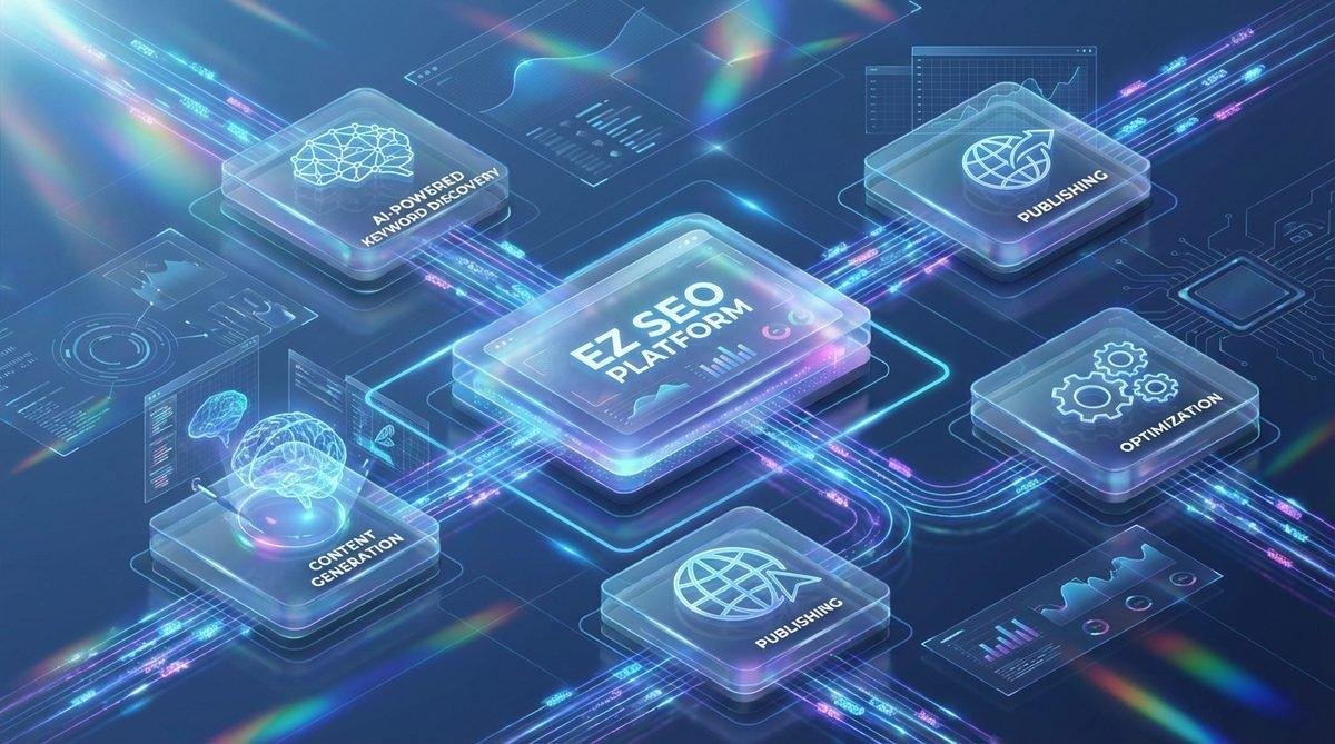 Sơ đồ quy trình tự động hóa tích hợp Gemini AI SEO và EZ SEO trong việc tạo nội dung và xuất bản.