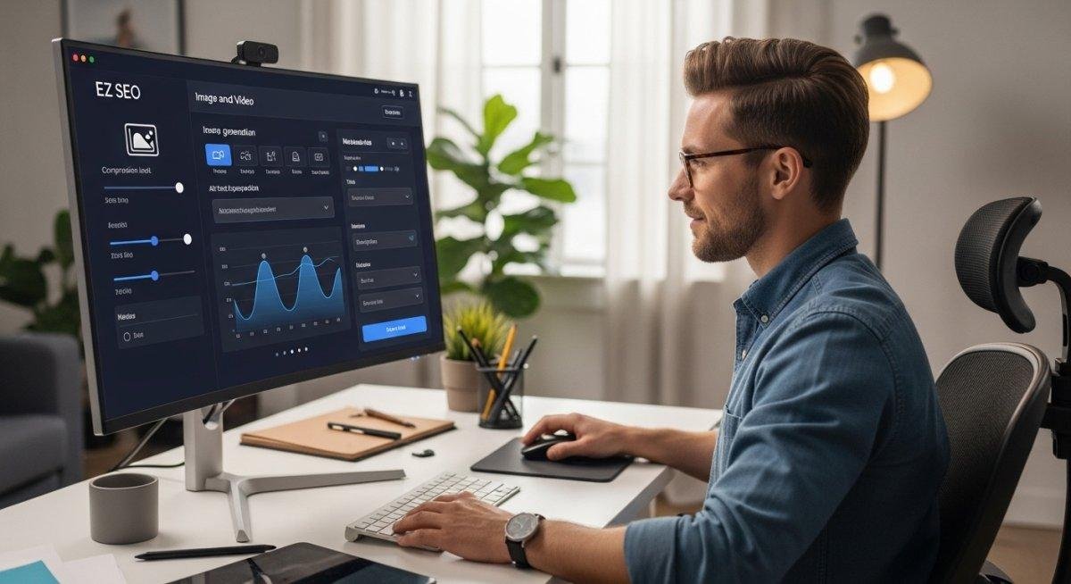 Giao diện phần mềm EZ SEO hiển thị các công cụ tối ưu hình ảnh video SEO chuyên nghiệp và trực quan.